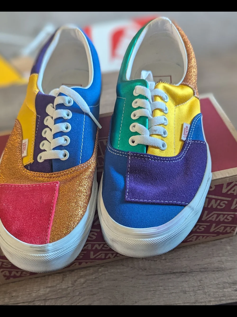 Vans women's 10.5/ mens 9 Multi-Color Patchwork Lace-Up Sneakers